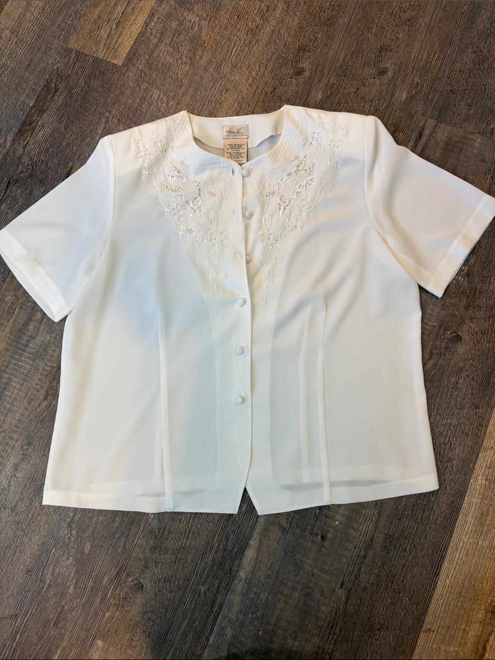 White Embroidered Short-Sleeve Blouse -